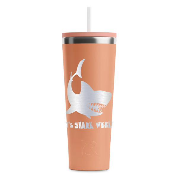 Custom Sharks RTIC Everyday Tumbler with Straw - 28oz - Peach - Single-Sided (Personalized)