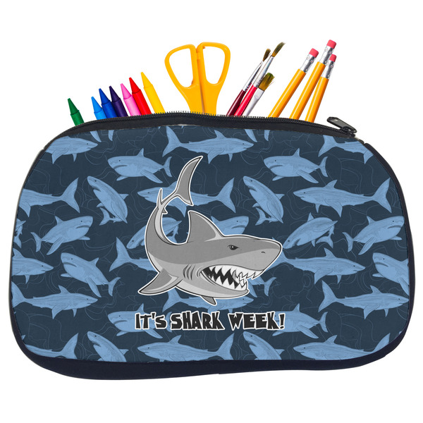 Custom Sharks Neoprene Pencil Case - Medium w/ Name or Text