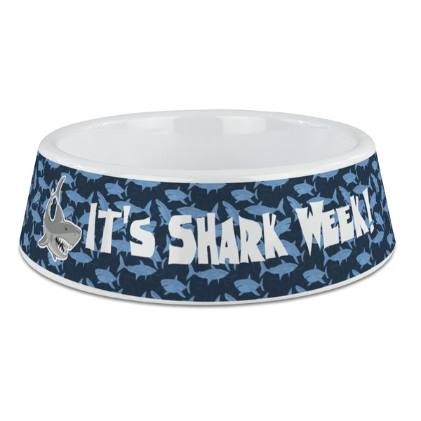 Custom Sharks Plastic Dog Bowl - Large (Personalized)