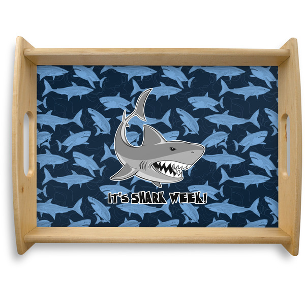 Custom Sharks Natural Wooden Tray - Large w/ Name or Text