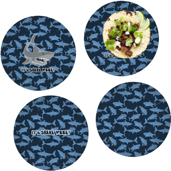 Custom Sharks Set of 4 Glass Lunch / Dinner Plate 10" (Personalized)