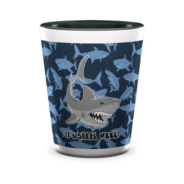 Custom Sharks Ceramic Shot Glass - 1.5 oz - Two Tone - Single (Personalized)