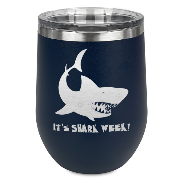 Custom Sharks Stemless Stainless Steel Wine Tumbler - Navy - Double Sided (Personalized)