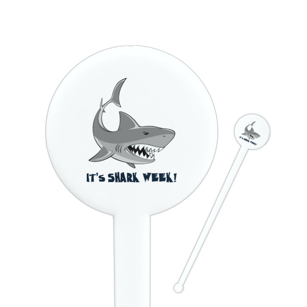 Custom Sharks 7" Round Plastic Stir Sticks - White - Double Sided (Personalized)