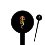 Woman Superhero 4" Round Plastic Food Picks - Black - Single Sided