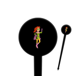 Woman Superhero 4" Round Plastic Food Picks - Black - Single Sided