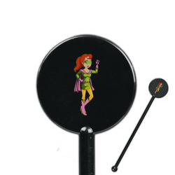 Woman Superhero 5.5" Round Plastic Stir Sticks - Black - Double Sided