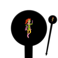 Woman Superhero 6" Round Plastic Food Picks - Black - Single Sided