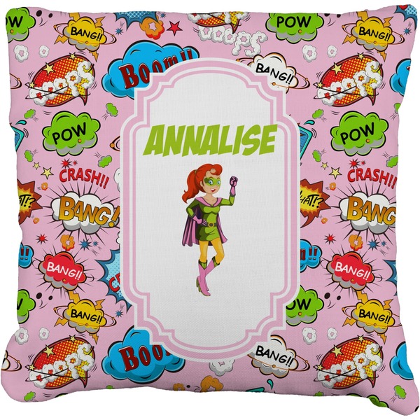 Custom Woman Superhero Faux-Linen Throw Pillow (Personalized)