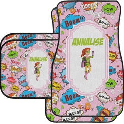 Woman Superhero Car Floor Mats Set - 2 Front & 2 Back (Personalized)