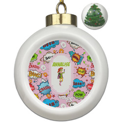 Woman Superhero Ceramic Ball Ornament - Christmas Tree (Personalized)