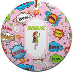 Woman Superhero Round Ceramic Ornament w/ Name or Text