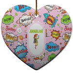 Woman Superhero Heart Ceramic Ornament w/ Name or Text