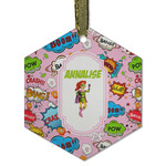 Woman Superhero Flat Glass Ornament - Hexagon w/ Name or Text