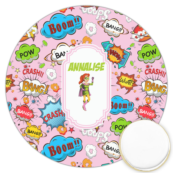 Custom Woman Superhero Printed Cookie Topper - 3.25" (Personalized)