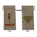 Woman Superhero Large Burlap Gift Bag - Front & Back