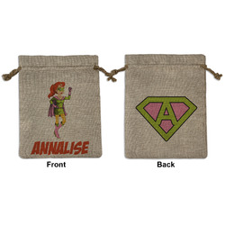 Woman Superhero Medium Burlap Gift Bag - Front & Back