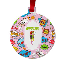 Woman Superhero Metal Ball Ornament - Double Sided w/ Name or Text