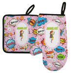 Woman Superhero Left Oven Mitt & Pot Holder Set w/ Name or Text