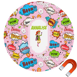 Woman Superhero Round Car Magnet - 6" (Personalized)