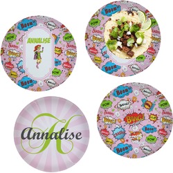 Woman Superhero Set of 4 Glass Lunch / Dinner Plate 10" (Personalized)