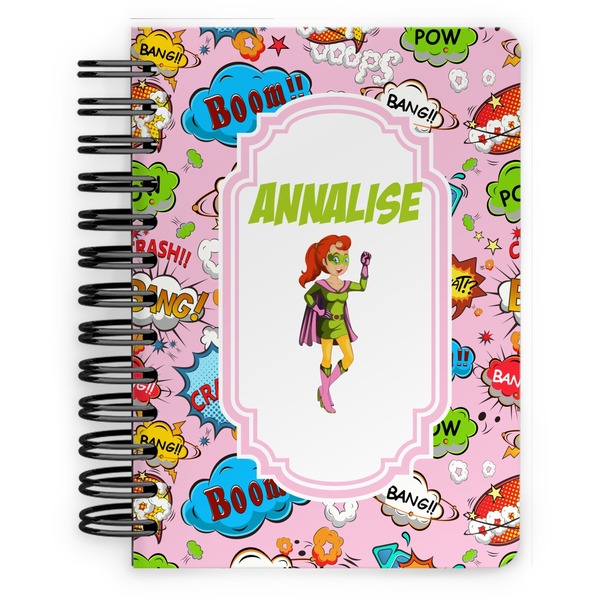 Custom Woman Superhero Spiral Notebook - 5x7 w/ Name or Text