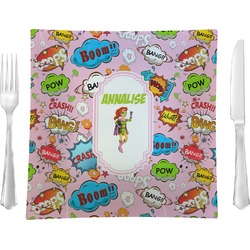Woman Superhero Glass Square Lunch / Dinner Plate 9.5" (Personalized)