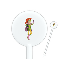 Woman Superhero 5.5" Round Plastic Stir Sticks - White - Single Sided