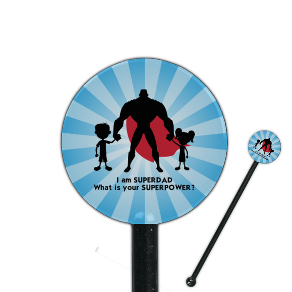 Custom Super Dad 5.5" Round Plastic Stir Sticks - Black - Double Sided