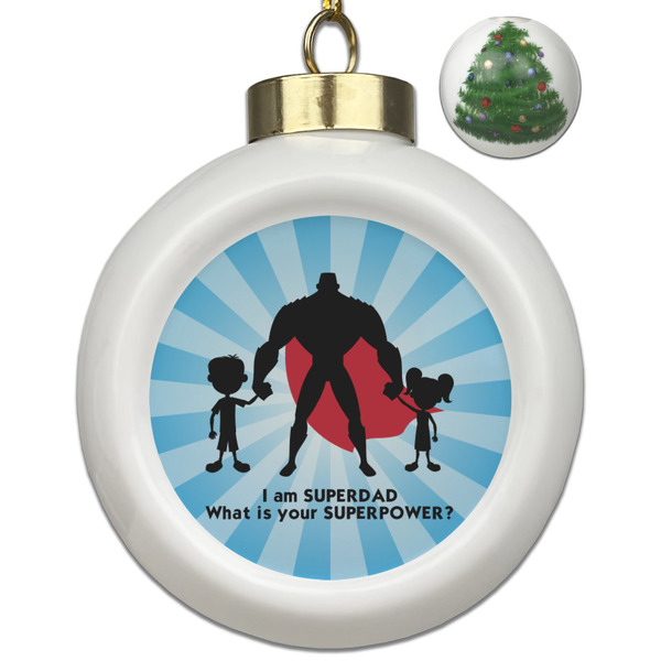 Custom Super Dad Ceramic Ball Ornament - Christmas Tree