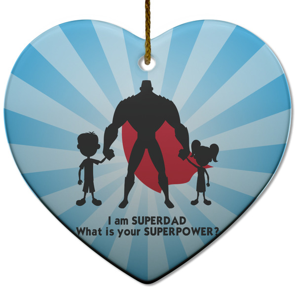 Custom Super Dad Heart Ceramic Ornament