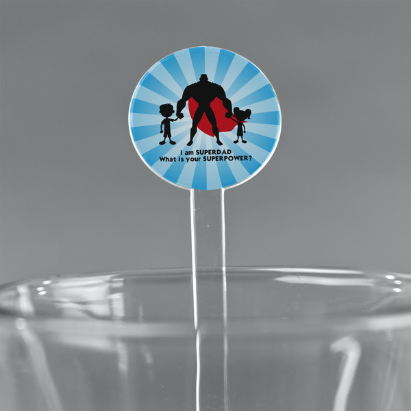 Custom Super Dad 7" Round Plastic Stir Sticks - Clear