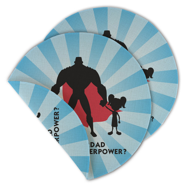 Custom Super Dad Round Linen Placemat - Double Sided - Set of 4