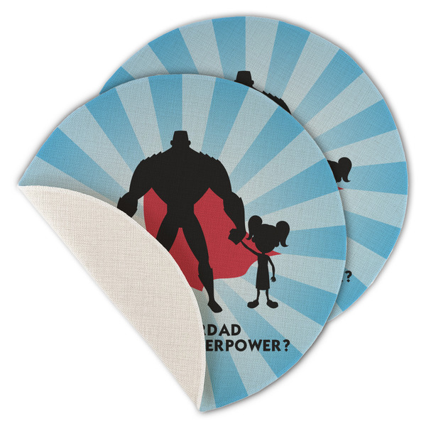 Custom Super Dad Round Linen Placemat - Single Sided - Set of 4