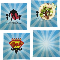 Super Dad Set of 4 Glass Square Lunch / Dinner Plate 9.5"