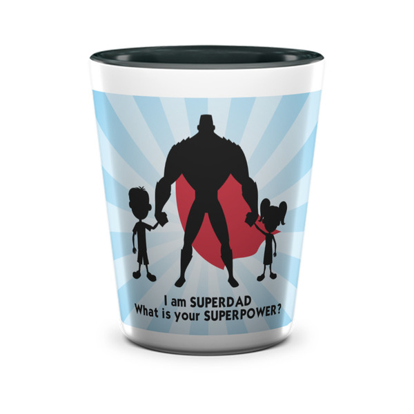 Custom Super Dad Ceramic Shot Glass - 1.5 oz - Two Tone - Set of 4