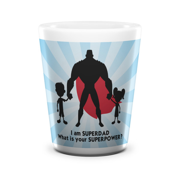 Custom Super Dad Ceramic Shot Glass - 1.5 oz - White - Set of 4