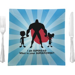 Super Dad 9.5" Glass Square Lunch / Dinner Plate- Single or Set of 4