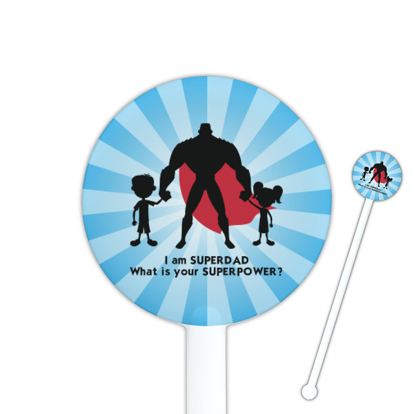 Custom Super Dad 5.5" Round Plastic Stir Sticks - White - Double Sided