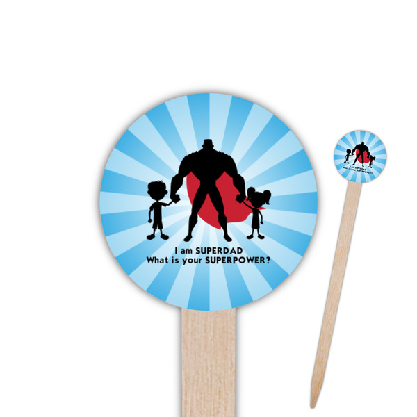 Custom Super Dad 6" Round Wooden Food Picks - Double Sided
