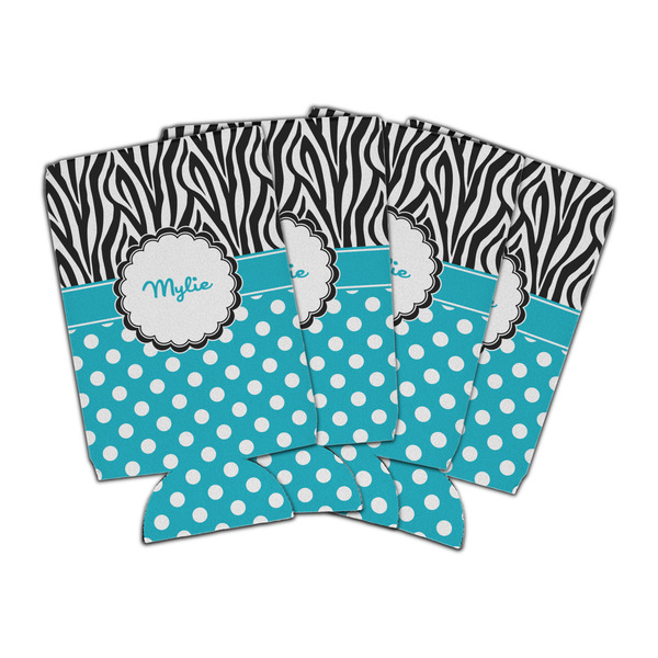 Custom Dots & Zebra Can Cooler (16 oz) - Set of 4 (Personalized)