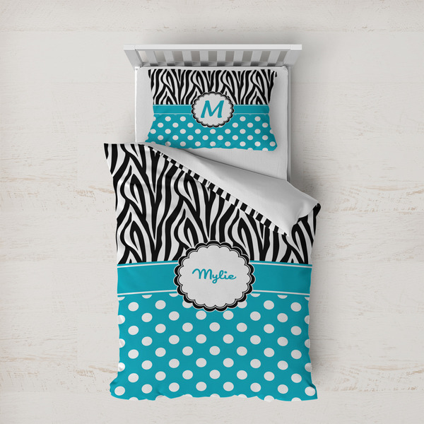 Custom Dots & Zebra Duvet Cover Set - Twin XL (Personalized)