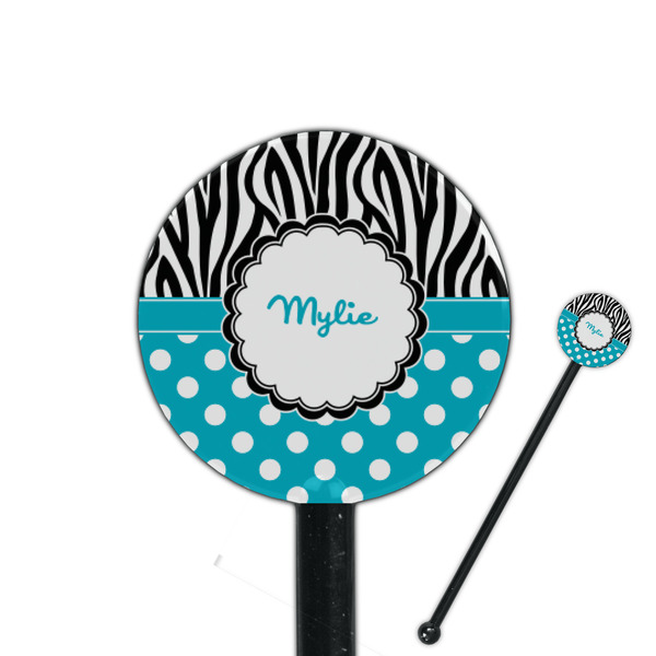 Custom Dots & Zebra 5.5" Round Plastic Stir Sticks - Black - Double Sided (Personalized)