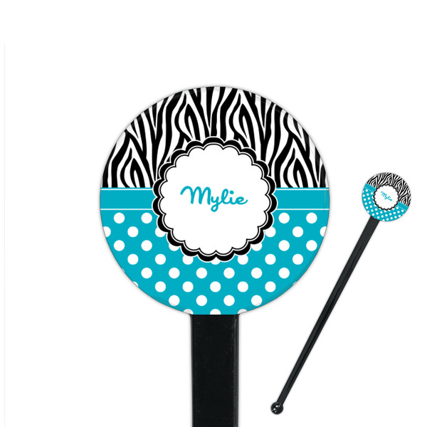 Custom Dots & Zebra 7" Round Plastic Stir Sticks - Black - Single Sided (Personalized)