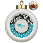 Dots & Zebra Ceramic Ball Ornaments - Poinsettia Garland (Personalized)