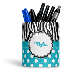 Black White Stripe Black Name Monogram Pencil/Pen Holder