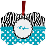 Dots & Zebra Metal Frame Ornament - Double Sided w/ Name or Text