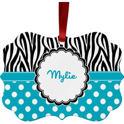 Dots & Zebra Metal Frame Ornament - Double Sided w/ Name or Text