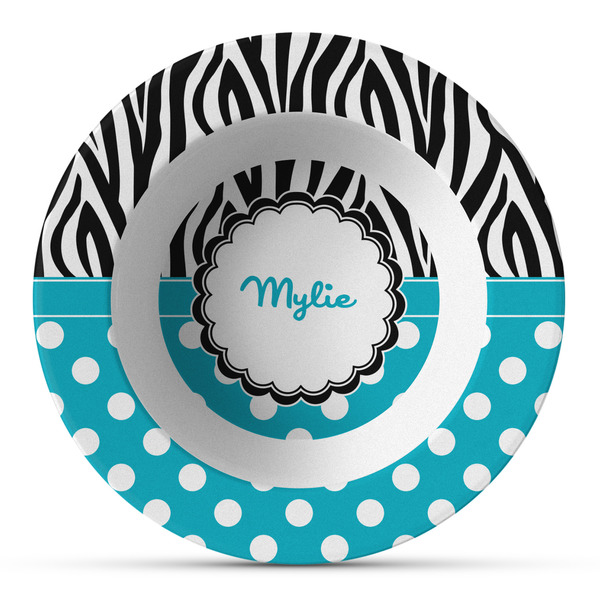 Custom Dots & Zebra Plastic Bowl - Microwave Safe - Composite Polymer (Personalized)