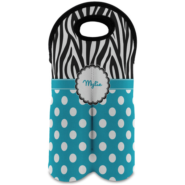 Custom Dots & Zebra Wine Tote Bag (2 Bottles) (Personalized)